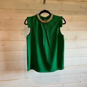 Moa Moa | Emerald Green Jewelled Neck Top